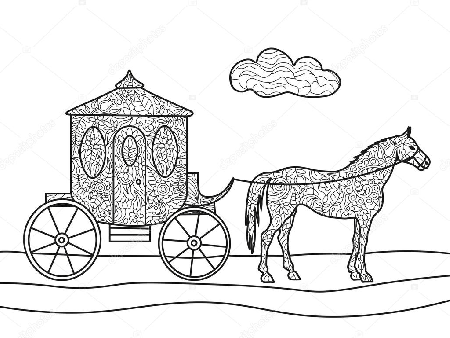 Kolorowanka koń ciągnący karetę